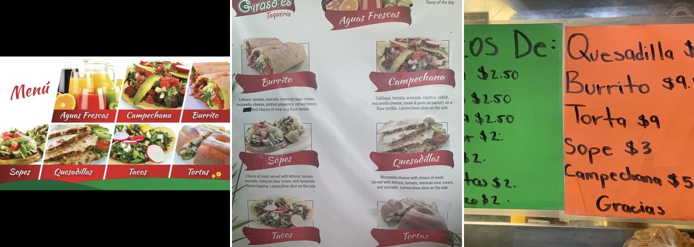 Taqueria los girasoles Menu