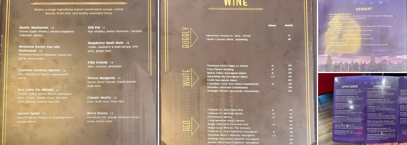 Skyline Lounge Menu