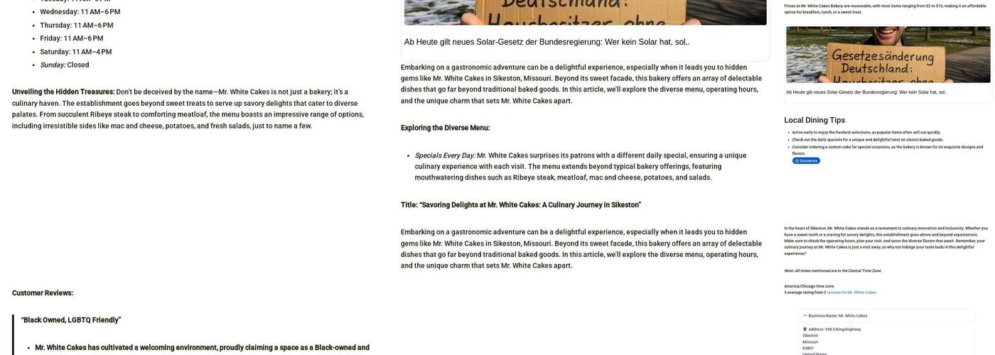 Mr. White Cakes Menu