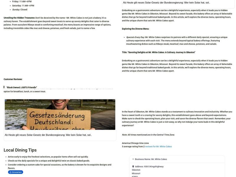 Mr. White Cakes Menu