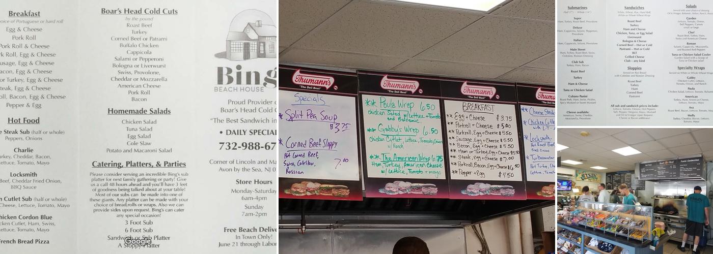 Bing's Beach House Deli Menu