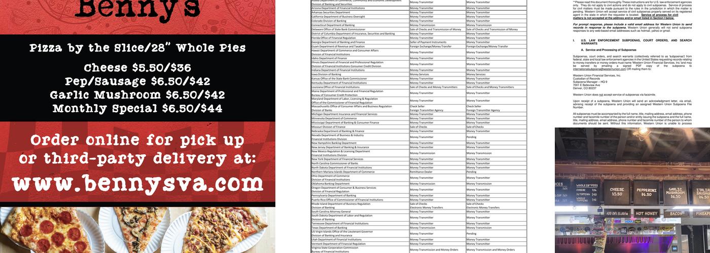 Benny DaCorsa's Menu