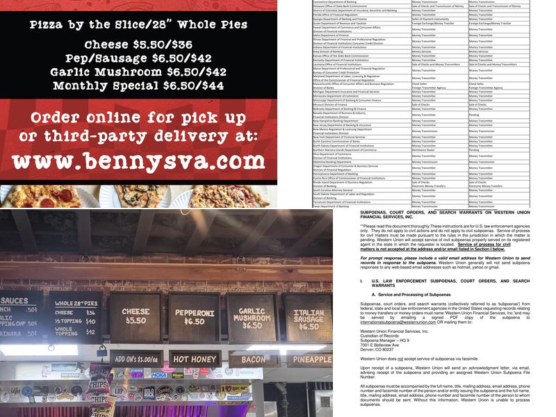 Benny DaCorsa's Menu