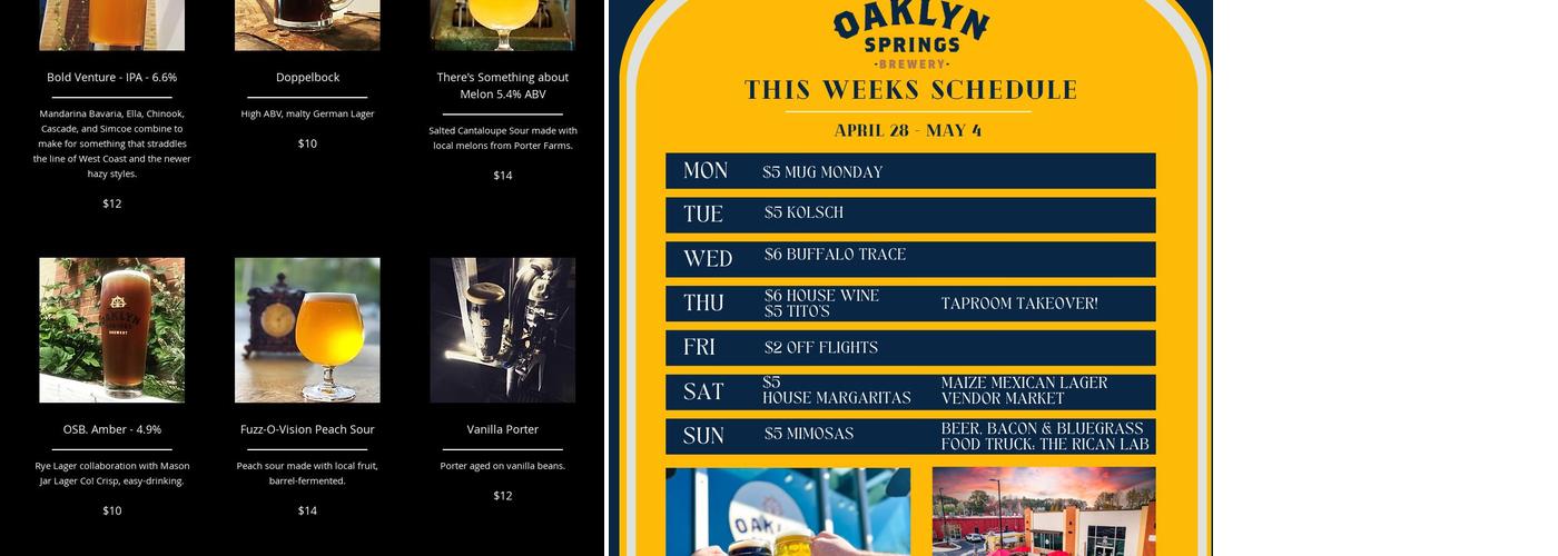 Oaklyn Springs Brewery Menu