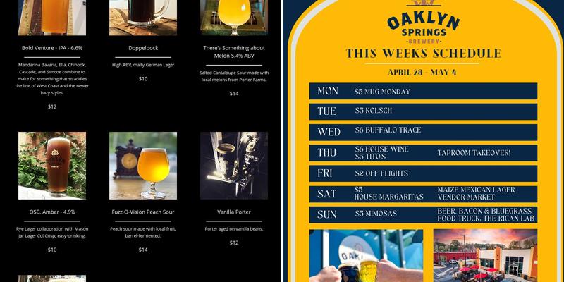 Oaklyn Springs Brewery Menu