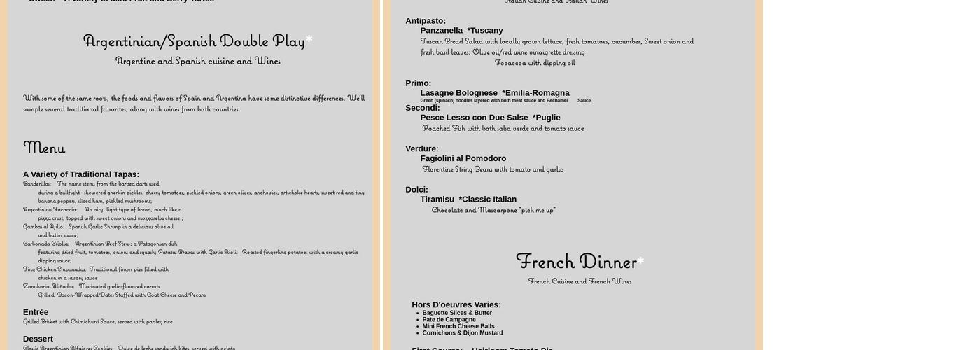 Sunset Winery Menu