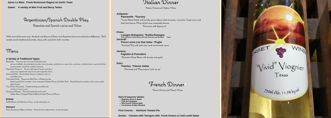 Sunset Winery Menu