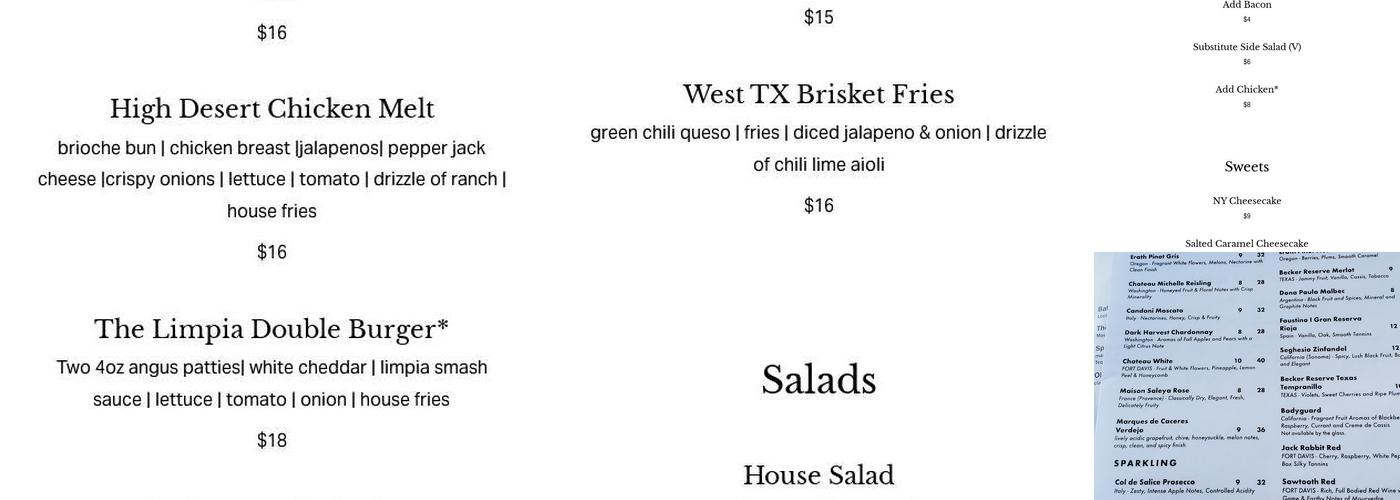 Blue Mountain Bar and Grill Menu