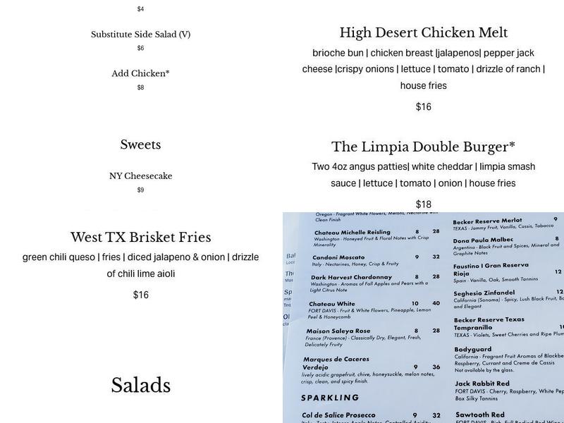 Blue Mountain Bar and Grill Menu