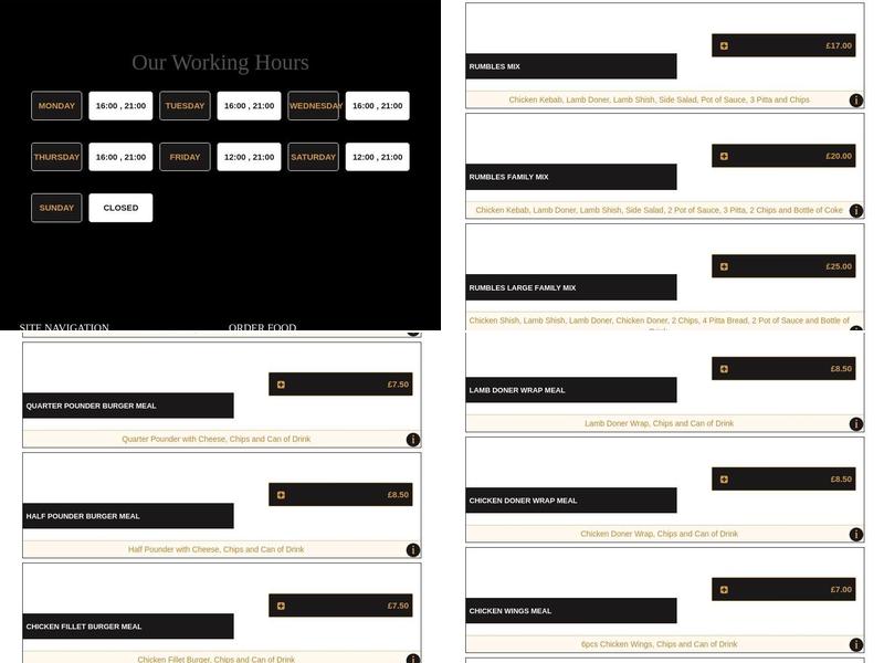Rumbles Chip Shop Menu