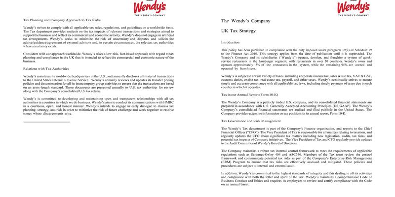 Wendy's Menu