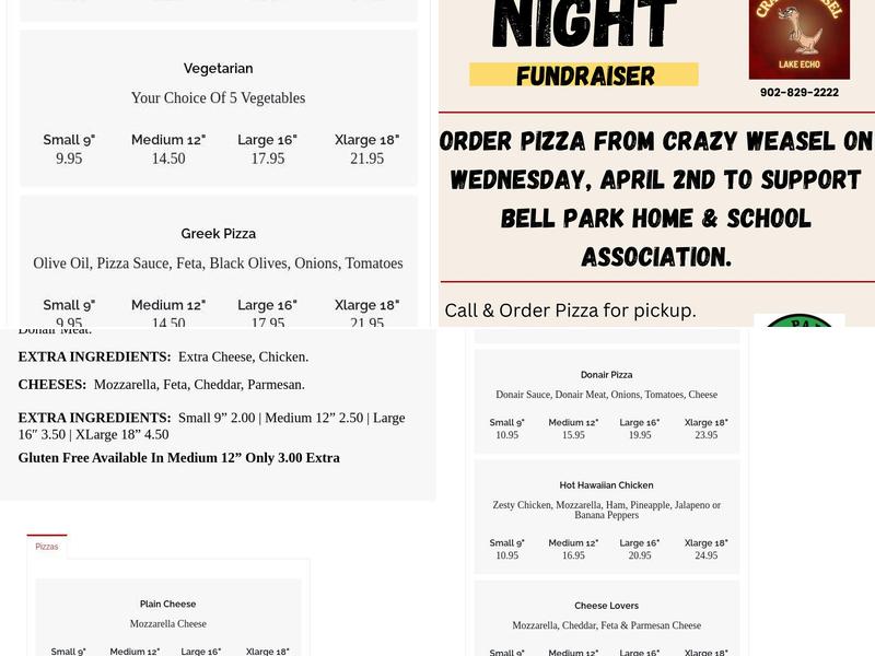 Crazy Weasel Restaurant Menu