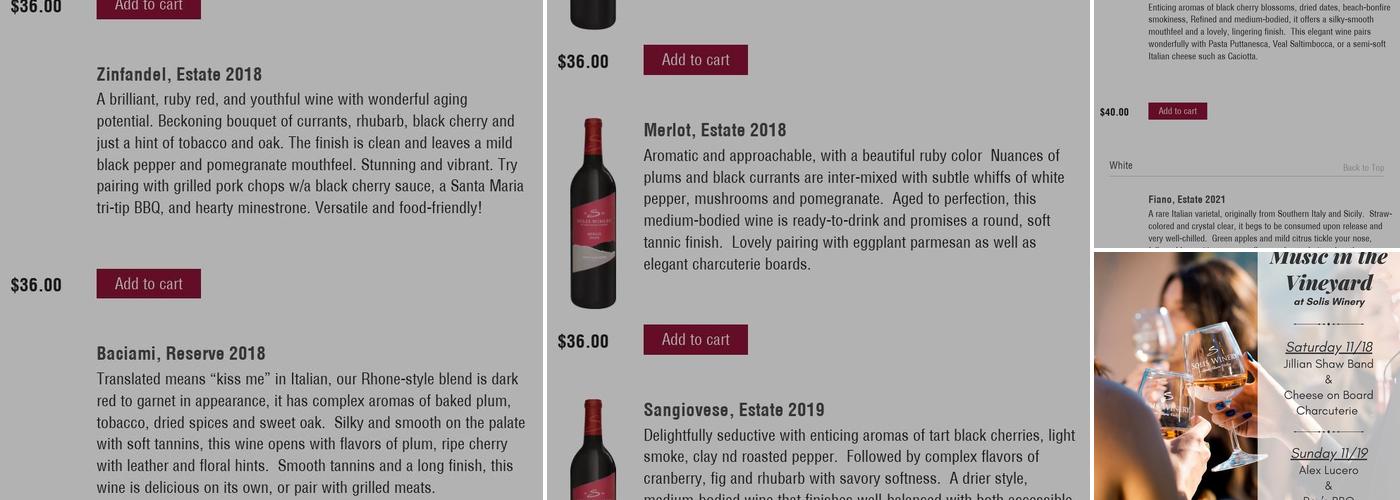 Solis Winery Menu