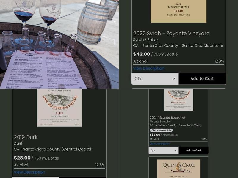 Santa Cruz Mountain Vineyard Menu