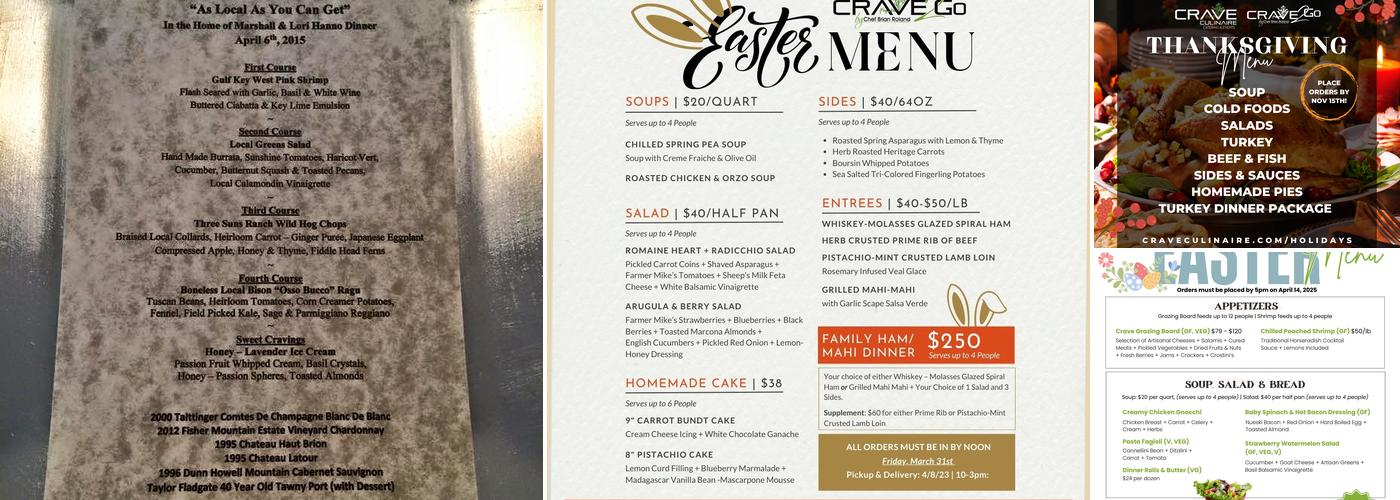 Crave Culinaire by Chef Brian Roland Menu