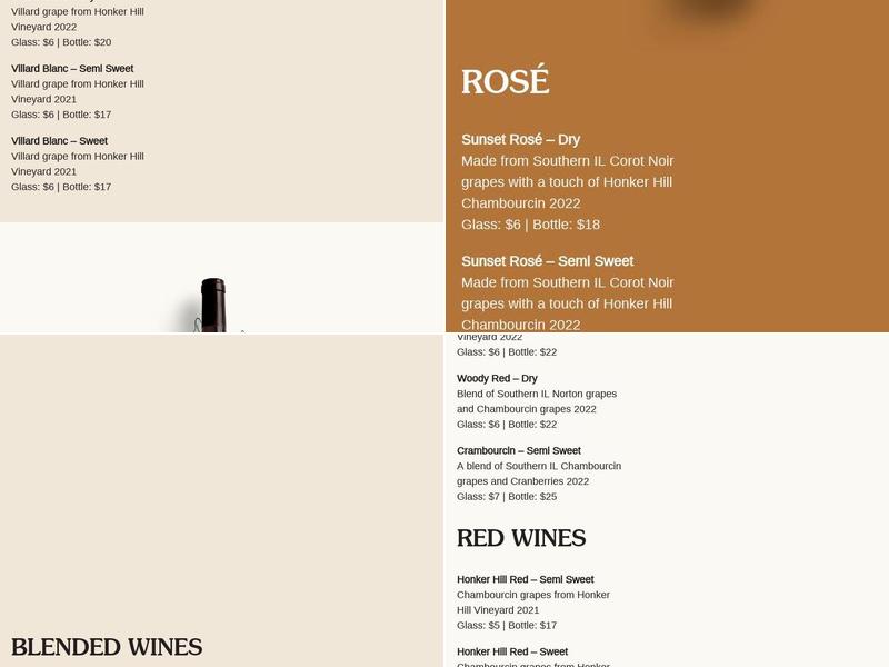 Honker Hill Winery Menu