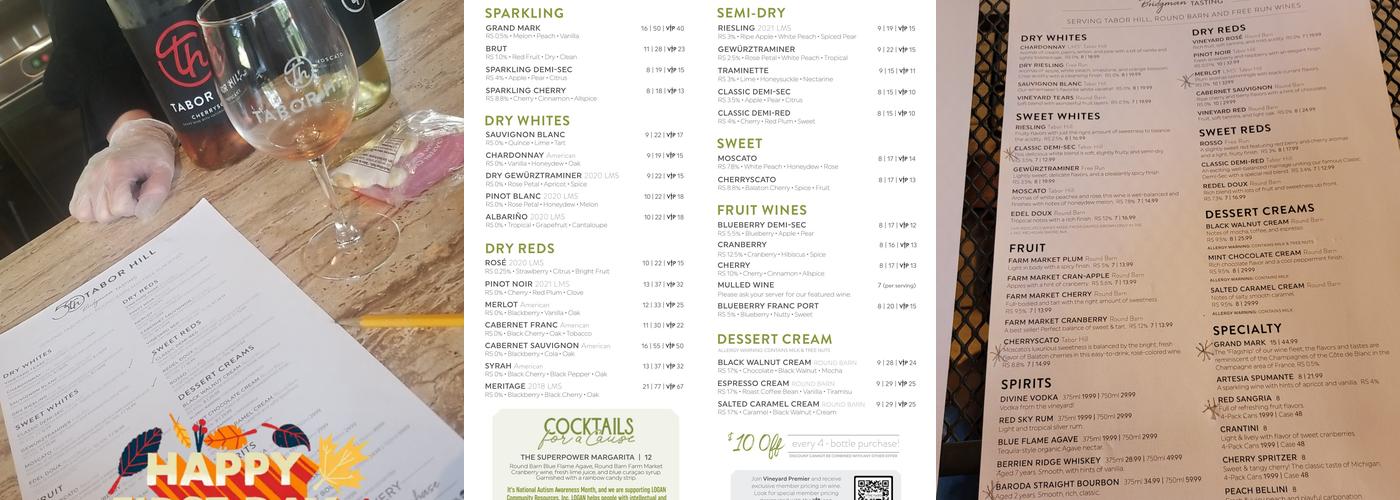 Tabor Hill Tasting Room Menu