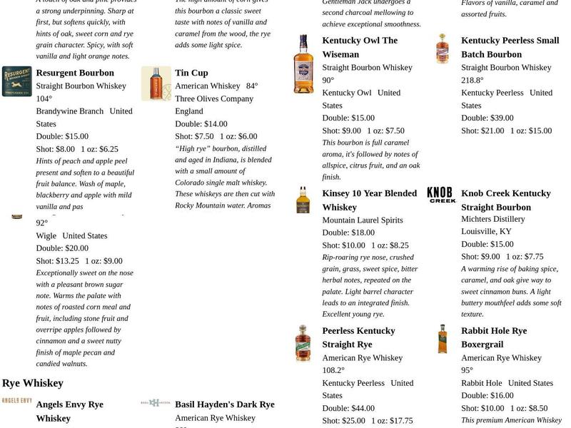 Quinn Brewing Company Taproom Menu