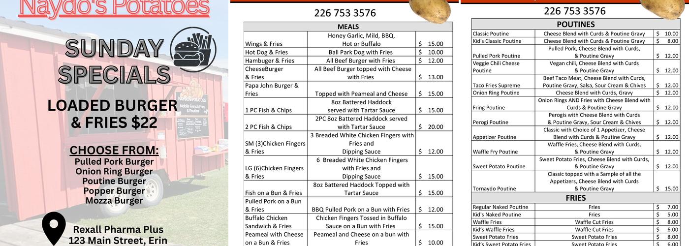 Naydo's Potatoes Menu