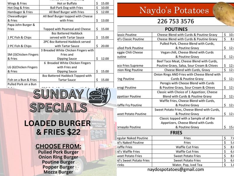 Naydo's Potatoes Menu