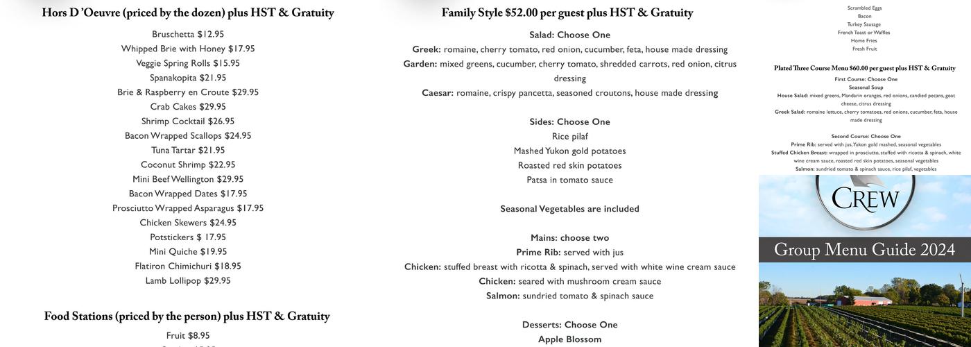 CREW - Colchester Ridge Estate Winery Menu