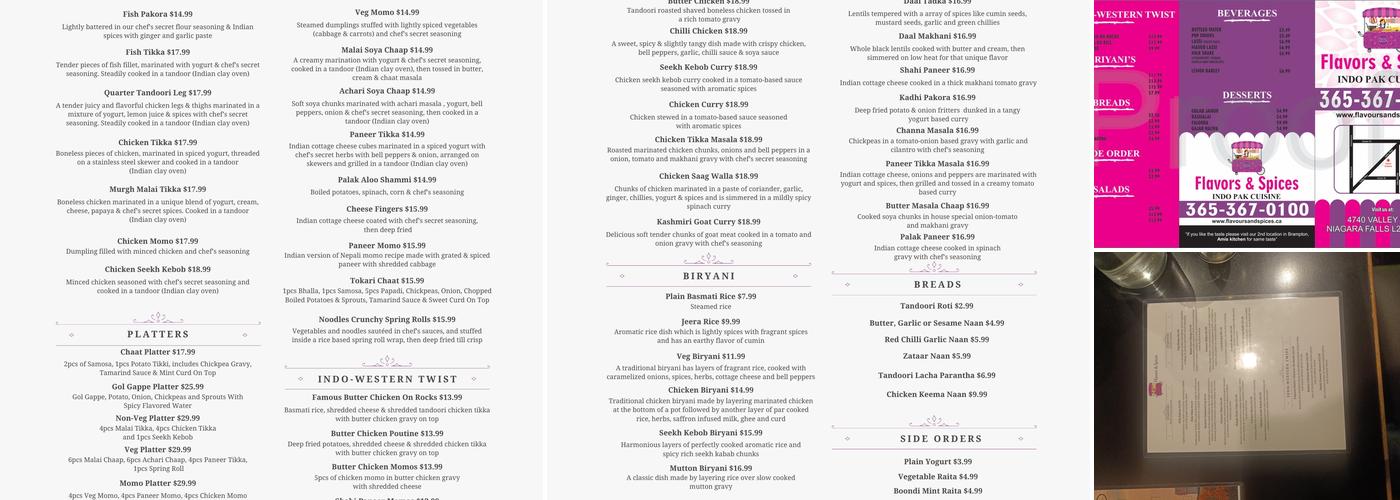 Flavors & Spices Menu