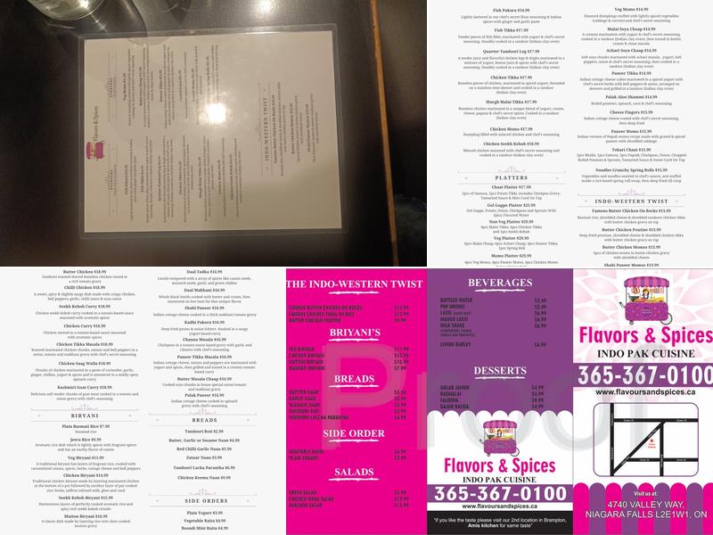 Flavors & Spices Menu