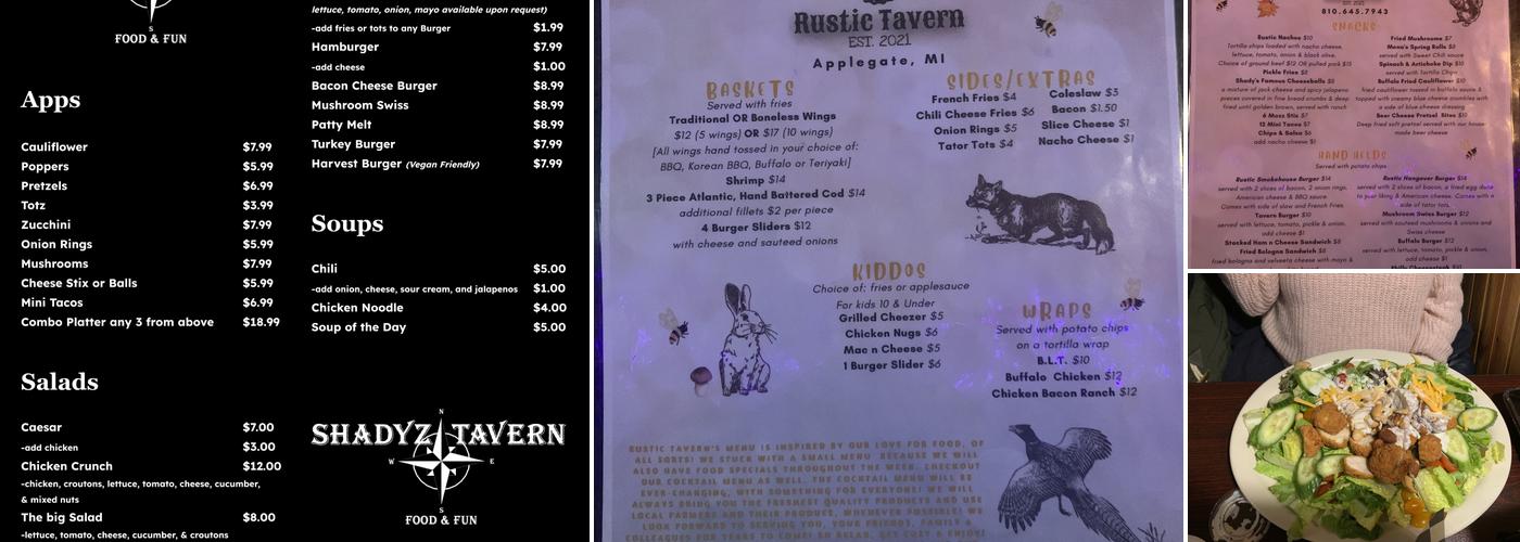 Rustic Tavern Menu