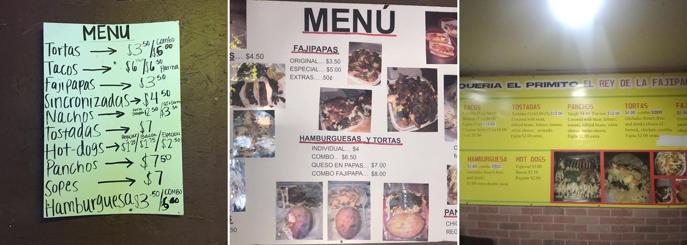 Taqueria El Primito Menu
