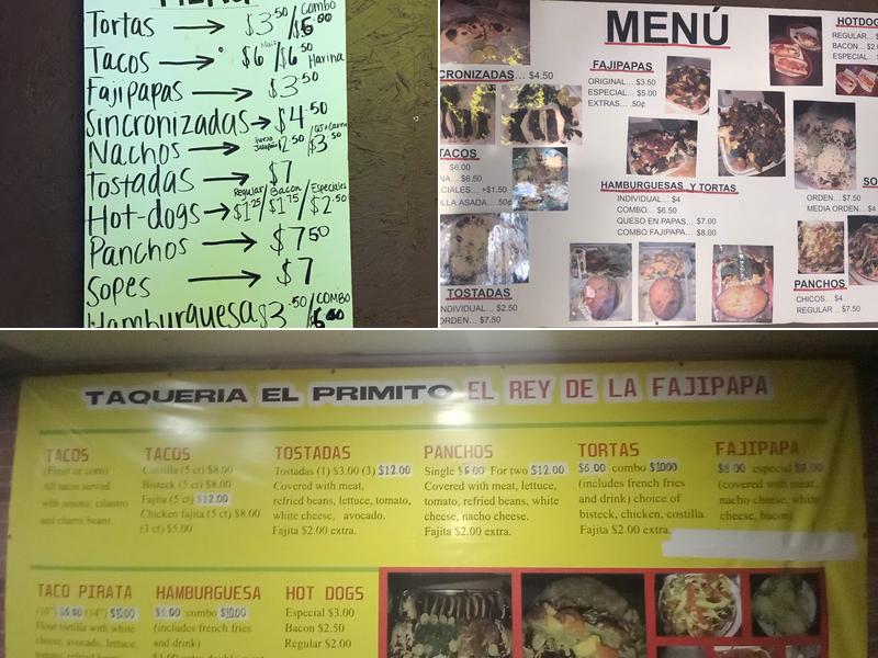 Taqueria El Primito Menu