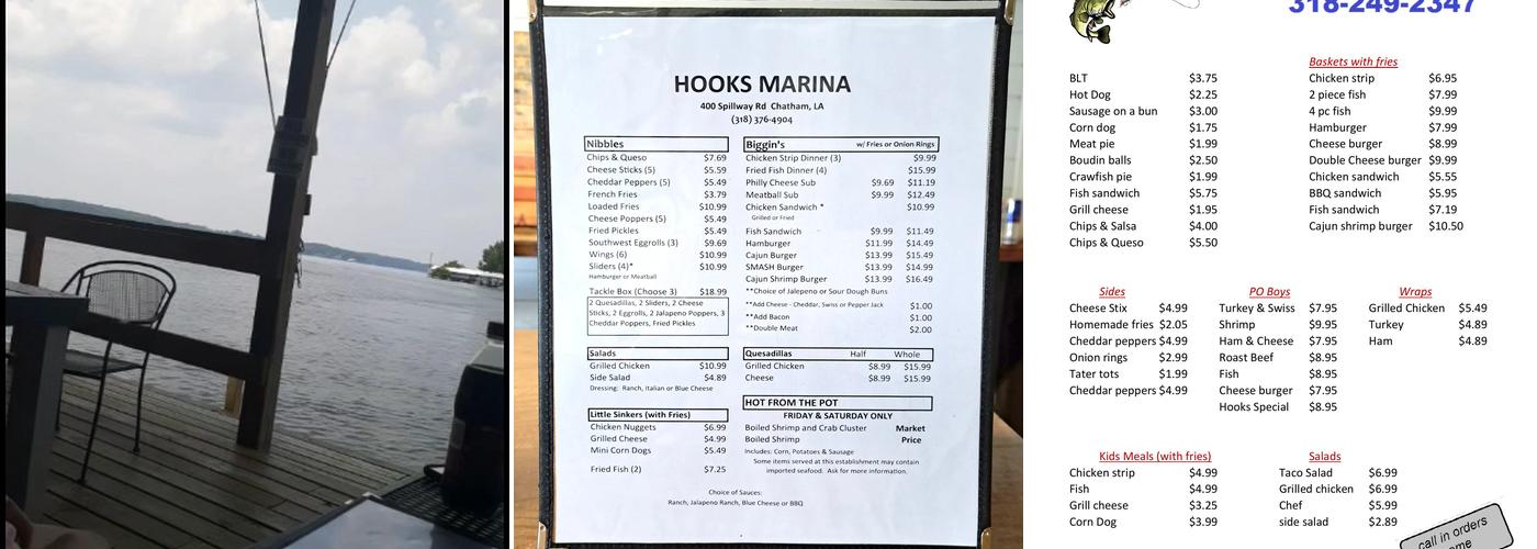 Hook's Marina Menu