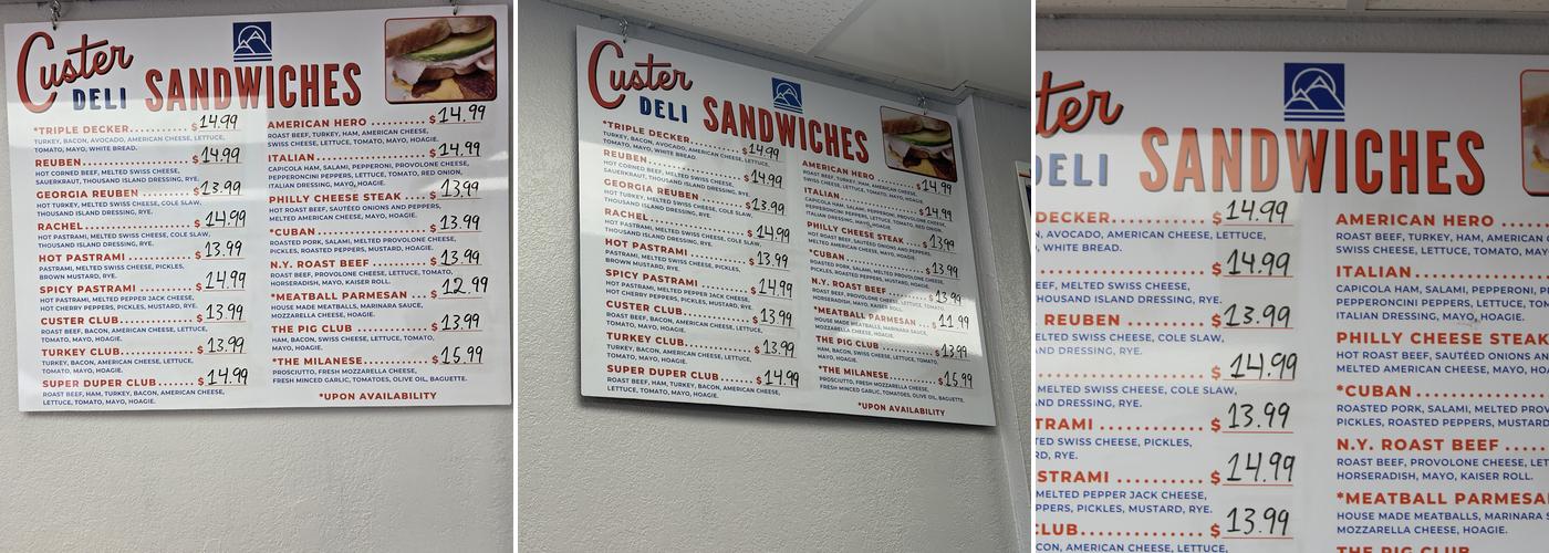 Custer Deli Menu