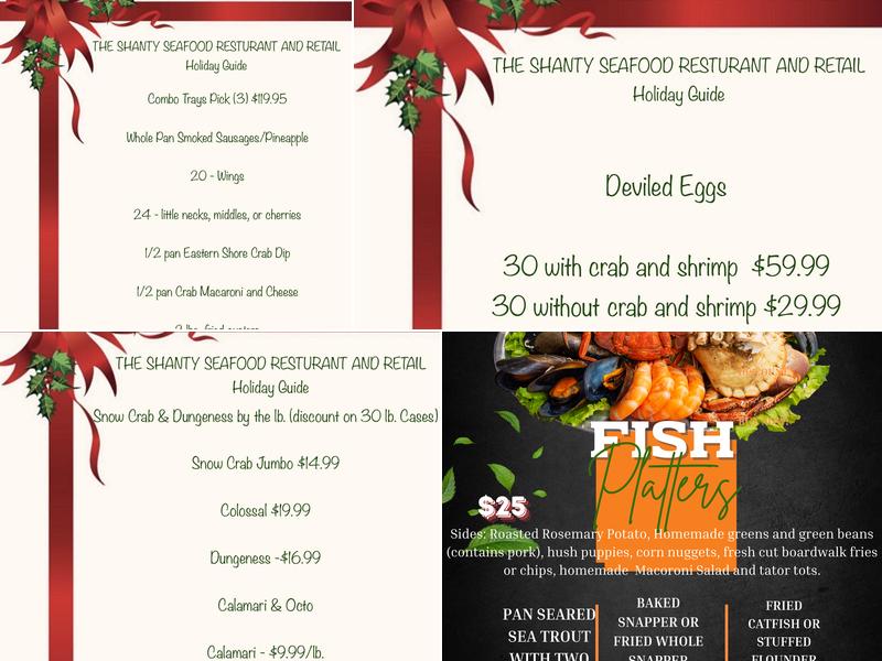 The Shanty Seafood restaurant and retail Menu