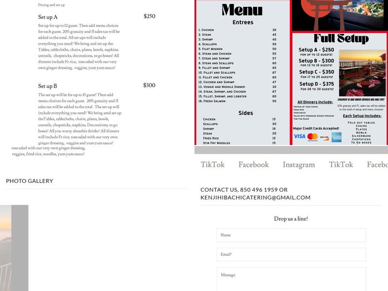 Kenji hibachi catering Menu