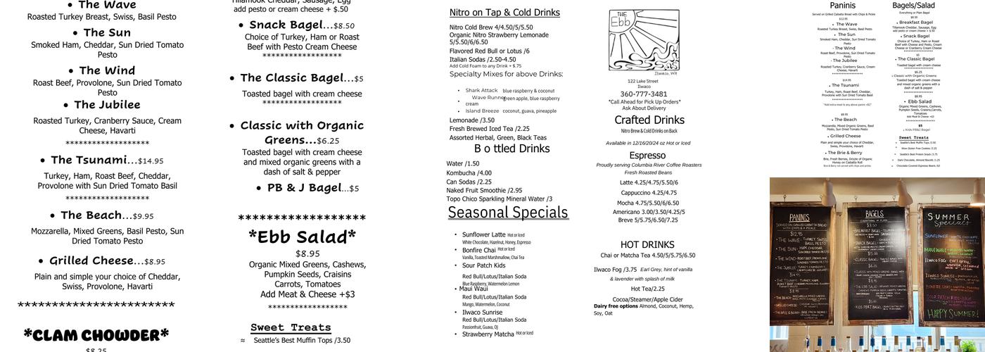 Ebb Tide Coffeehouse Menu