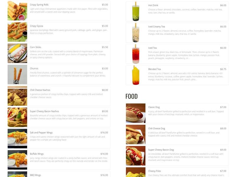 Bobablastic Menu