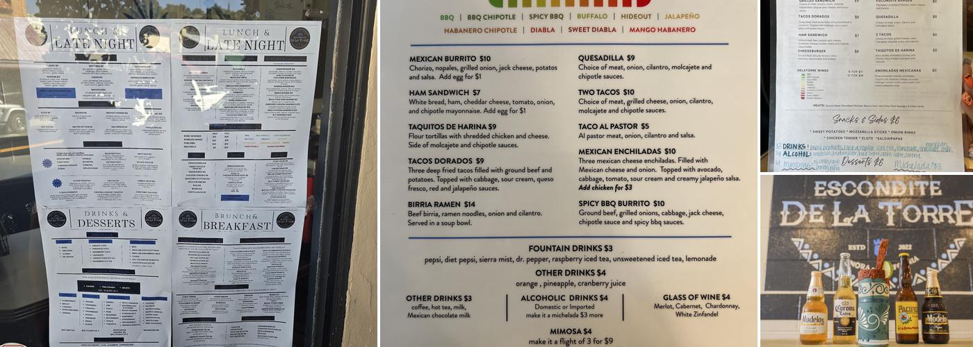 Escondite De La Torre Menu