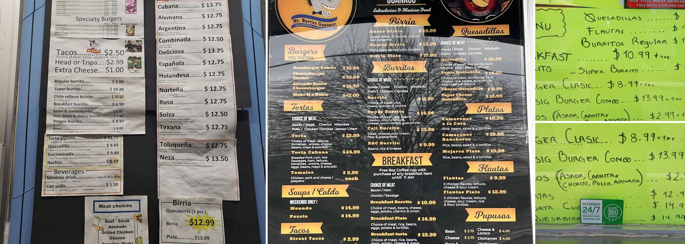 Mr. Burrito Menu