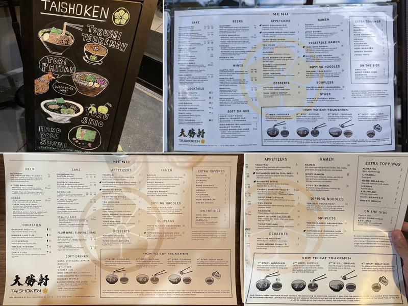 Taishoken San francisco Menu