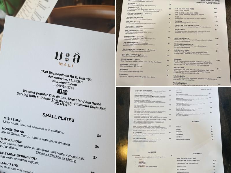 Mali Thai Sushi Menu
