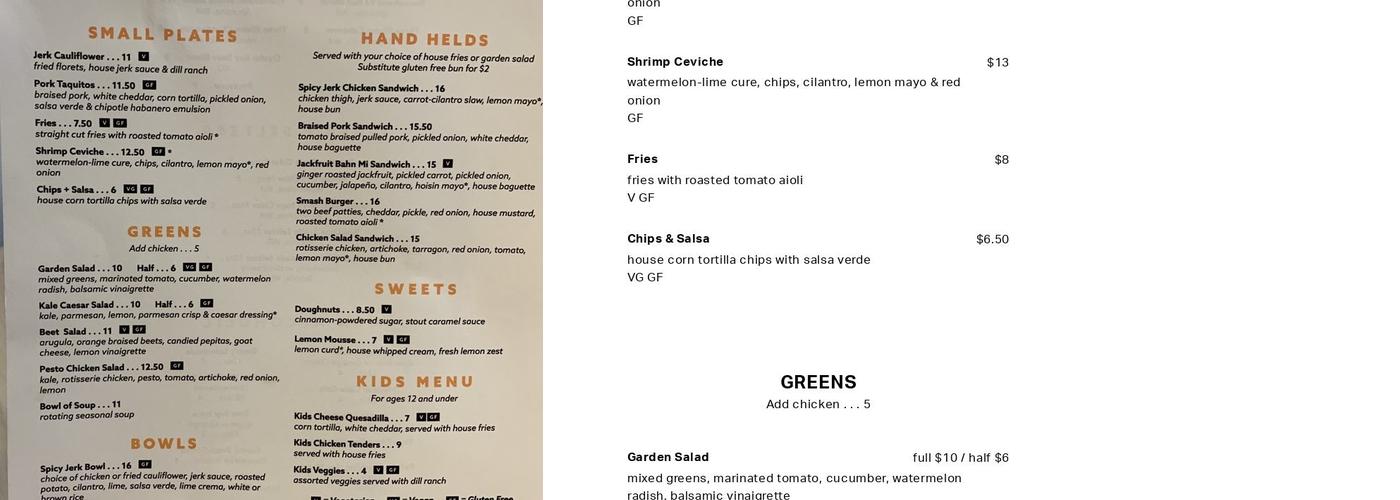 Uprise Brewing Co. Menu