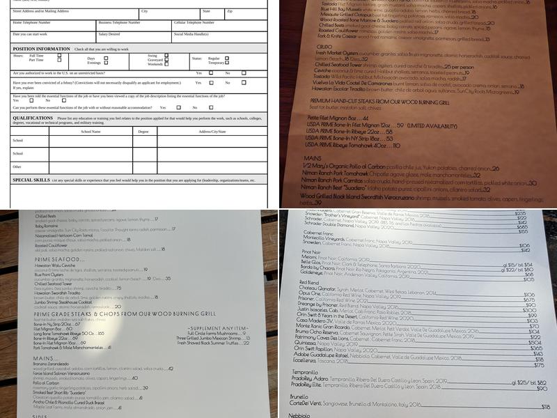 Casa Pantera Menu