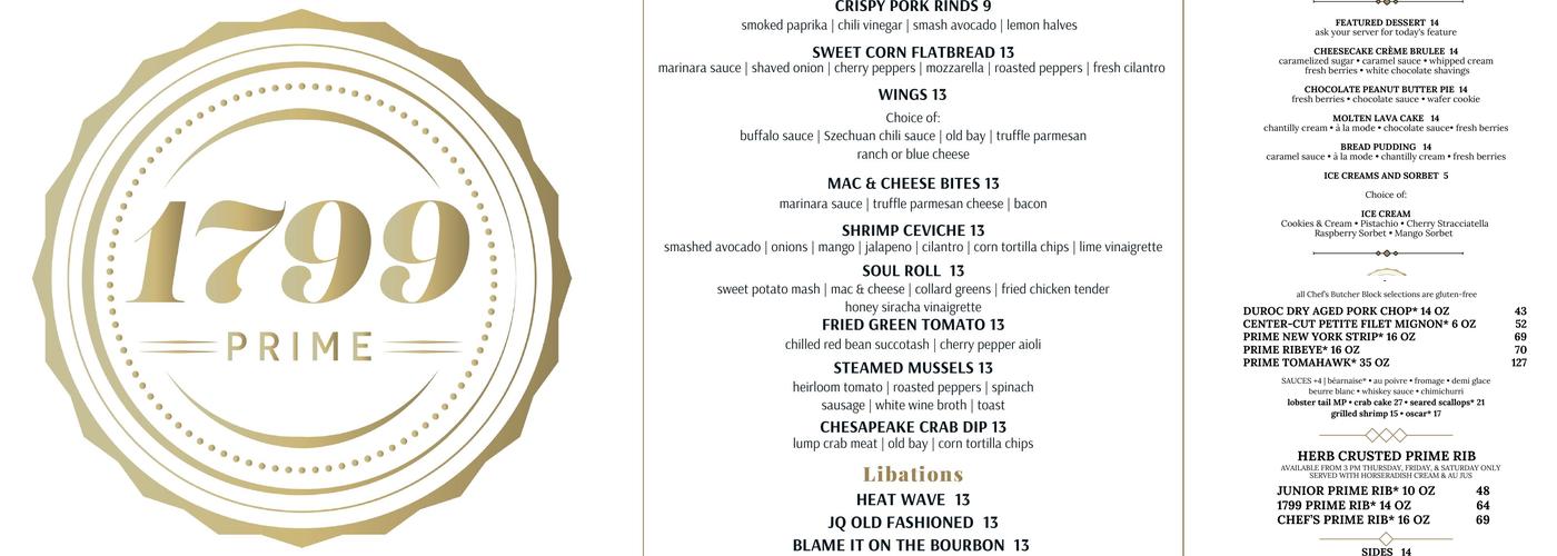 1799 Prime Steak & Seafood Menu
