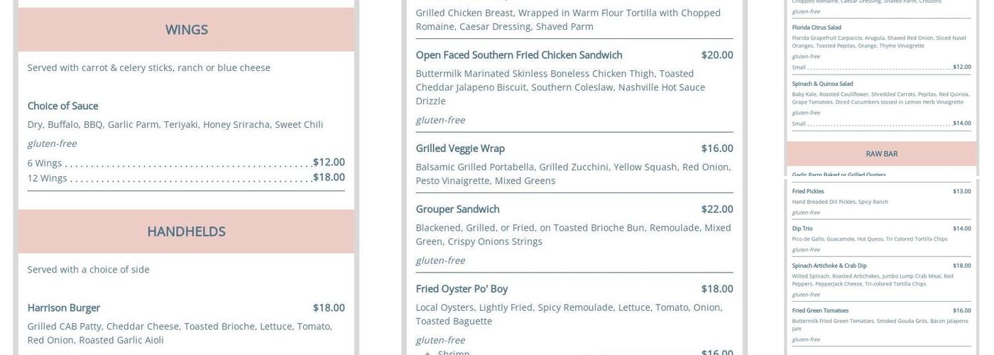 Harrison's Kitchen & Bar Menu