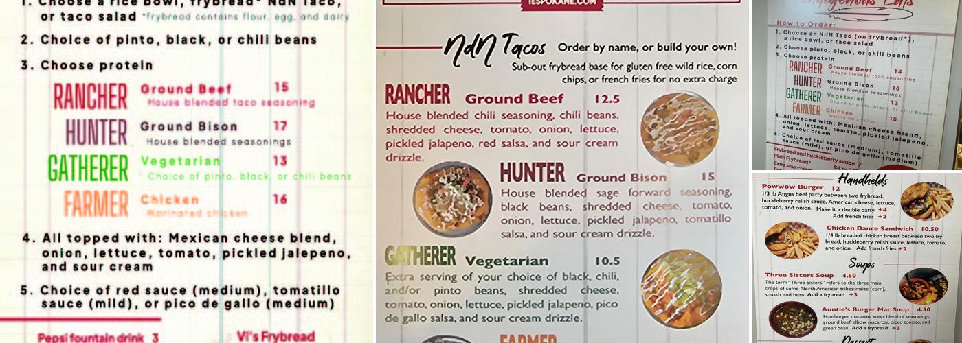 Indigenous Eats Menu