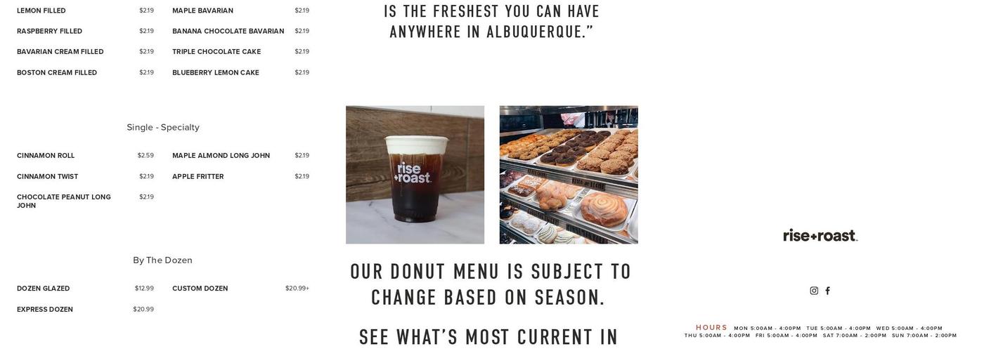 Rise + Roast Menu