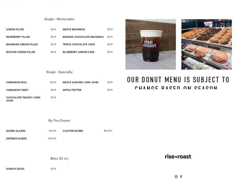 Rise + Roast Menu