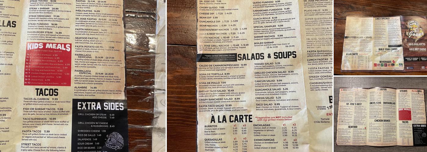 Sr Jose Mexican Restaurant Menu