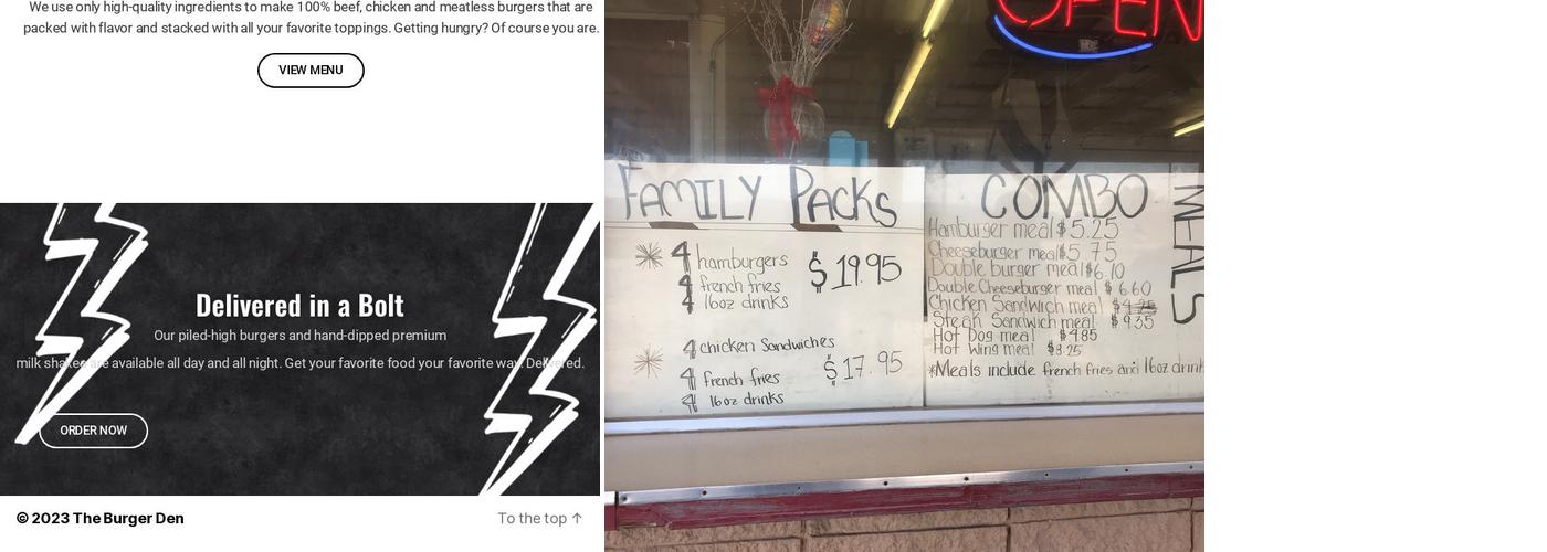 The Burger Den Menu