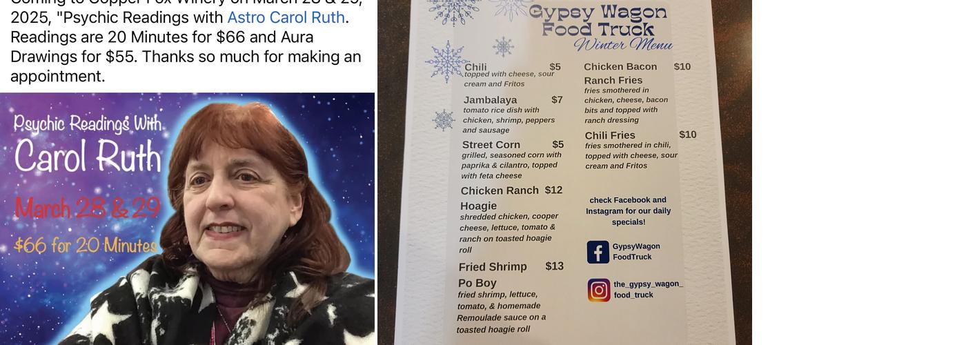 Copper Fox Winery Menu